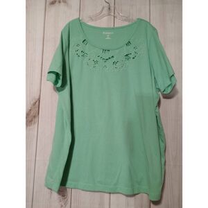 Roamans Shirt Ladies 2x Green Short Sleeve‎ Minimalist